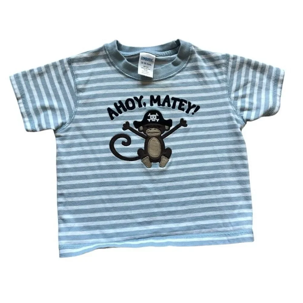 Baby Boys Gymboree Ahoy Monkey Embroidered Monkey Graphic Tee Shirt - Sz 12-18 m